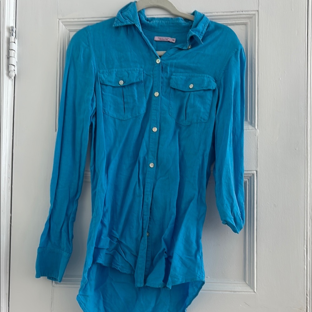 Calypso Blue Button-Up Shirt 100% linen
